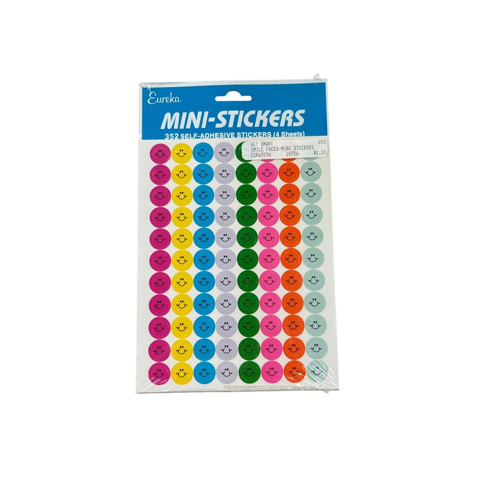 Eureka Mini Stickers Smiley Face 352 Count 4 Sheets Multi Color Seals 65056 NEW